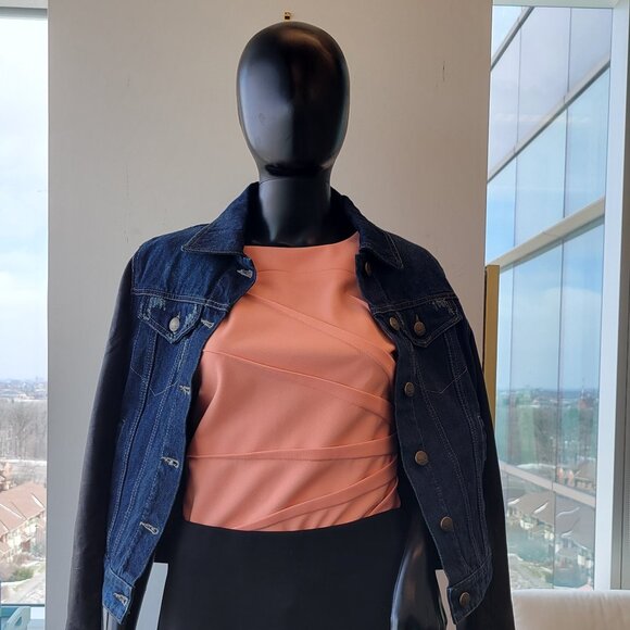 Laundry by Shelli Segal Distressed Denim Leather fusion jacket - Picture 2 of 11